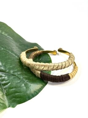 Lena Bernard Wrapped Cord Cuff Bracelet Set Gold & Brown | NWT